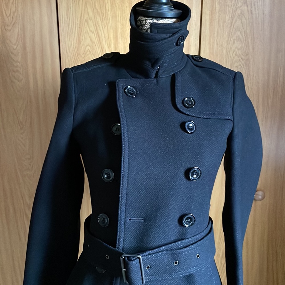 Burberry Black Double-Breasted Wool Trench Coat with Belt - Picture 3 of 12